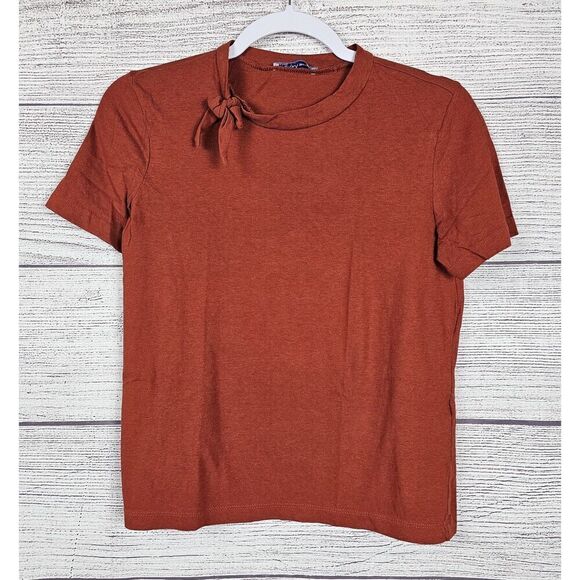 Zara Tops - Zara Trafaluc Tie Collar Short Sleeve T-Shirt Burnt Orange Size Small